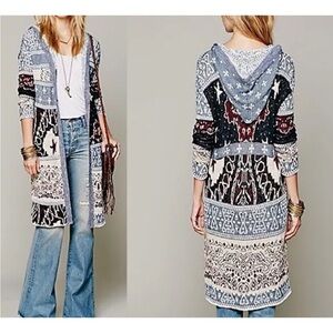 Free People  Americana Bandana Hooded Long Duster Cardigan.  Size M.